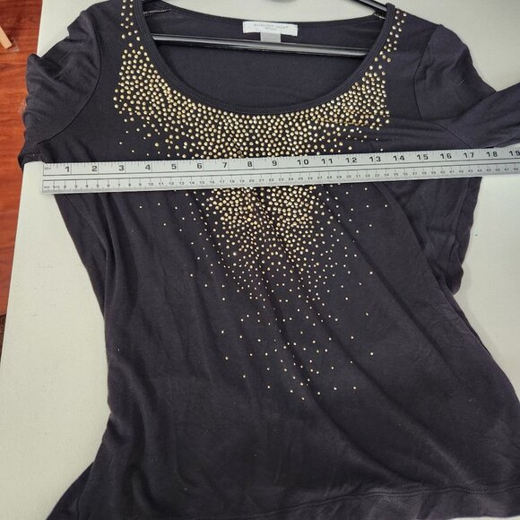 August Silk Womens Black quarter Sleeve Top W/ Gold Studded Design Large - Picture 6 of 12